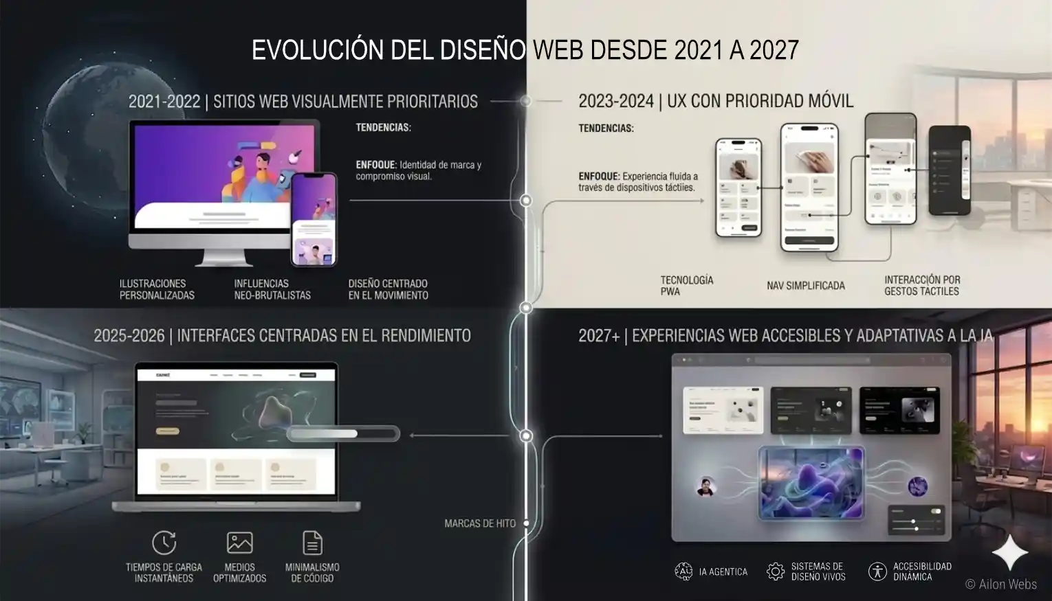 Esquema: evolución del diseño web 2021 → 2027