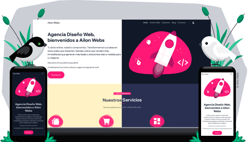 Diseño web aplicando los modos oscuro y claro, desarrollado por Ailon Webs